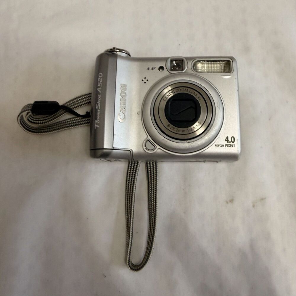 Canon PowerShot A520 4MP Compact Digital Camera 4x Zoom Silver USB AA Flash
